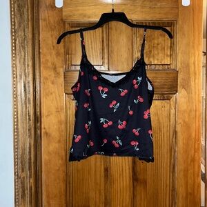 Shein black tank top lounge set with red cherry design